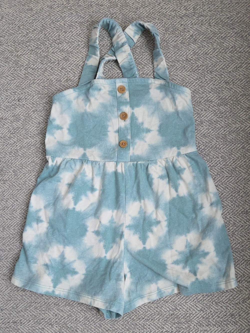 OshKosh B'gosh Light Blue & White Tie-Dye Romper with Buttons